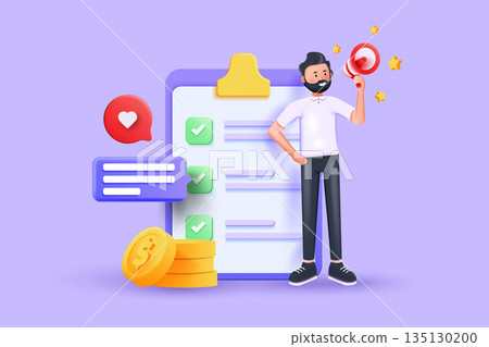 Modern 3d illustration of Young Man Digital Marketing concept Modern 3d illustration of Young Man Digital Marketing concept 135130200
