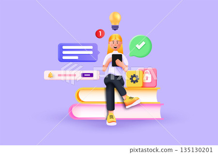 Modern 3d illustration of Young woman education concept 135130201
