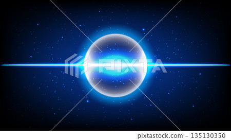 Abstract Blue Energy Sphere with Light Beam and Starburst in Futuristic Space 135130350