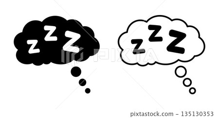 ZZZ sleeping thought bubbles icon set, minimal illustration showing sleep and dreams, simple comic style symbols for rest relaxation nap time concepts 135130353