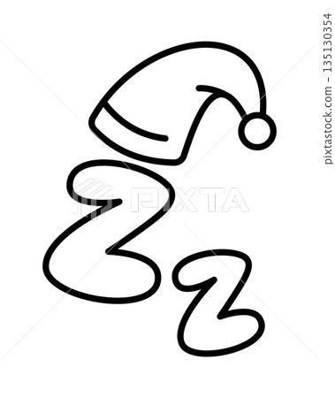 Cute ZZZ sleep symbol with night cap, black and white cartoon illustration representing bedtime and dreams, simple hand drawn style icon for sleep, rest and relaxation concepts 135130354