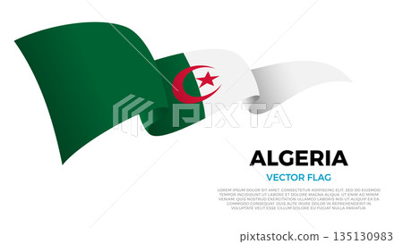 Flag of Algeria. Algerian, African and Mediterranean Culture. Shining flag with realistic shadows waving in three layers. The elegant curves and realistic shading create a sense of motion Flag of Algeria. Algerian, African and Mediterranean Culture. Shining flag with realistic shadows waving in three layers. The elegant curves and realistic shading create a sense of motion 135130983