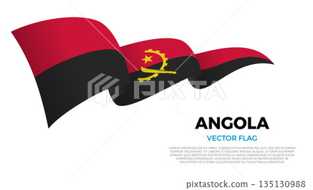 Flag of Angola. Angolan and African Culture. Shining flag with realistic shadows waving in three layers. The elegant curves and realistic shading create a sense of motion Flag of Angola. Angolan and African Culture. Shining flag with realistic shadows waving in three layers. The elegant curves and realistic shading create a sense of motion 135130988