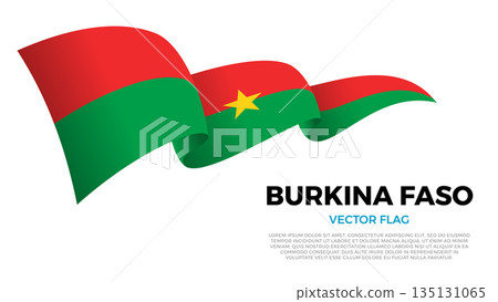 Flag of Burkina Faso. Burkinabe and African Culture. Shining flag with realistic shadows waving in three layers. The elegant curves and realistic shading create a sense of motion 135131065