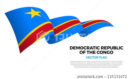 Flag of Democratic Republic of the Congo. Congolese and African Culture. Shining flag with realistic shadows waving in three layers. The elegant curves and realistic shading create a sense of motion 135131072