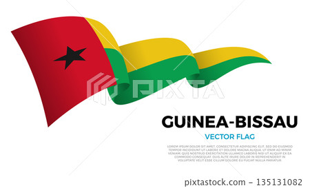 Flag of Guinea-Bissau. Guinean and African Culture. Shining flag with realistic shadows waving in three layers. The elegant curves and realistic shading create a sense of motion 135131082