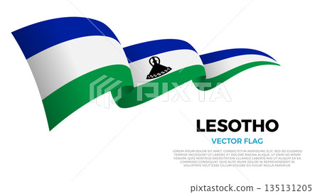 Flag of Lesotho. Basotho and South African Culture. Shining flag with realistic shadows waving in three layers. The elegant curves and realistic shading create a sense of motion Flag of Lesotho. Basotho and South African Culture. Shining flag with realistic shadows waving in three layers. The elegant curves and realistic shading create a sense of motion 135131205