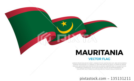 Flag of Mauritania. Mauritanian and African and Arab Culture. Shining flag with realistic shadows waving in three layers. The elegant curves and realistic shading create a sense of motion Flag of Mauritania. Mauritanian and African and Arab Culture. Shining flag with realistic shadows waving in three layers. The elegant curves and realistic shading create a sense of motion 135131211