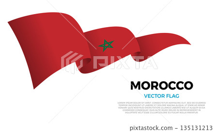 Flag of Morocco. Moroccan and North African Culture. Shining flag with realistic shadows waving in three layers. The elegant curves and realistic shading create a sense of motion 135131213