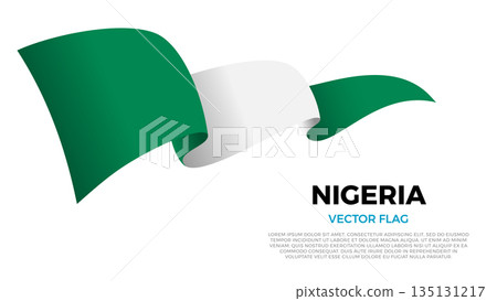 Flag of Nigeria. Nigerian and African Culture. Shining flag with realistic shadows waving in three layers. The elegant curves and realistic shading create a sense of motion Flag of Nigeria. Nigerian and African Culture. Shining flag with realistic shadows waving in three layers. The elegant curves and realistic shading create a sense of motion 135131217