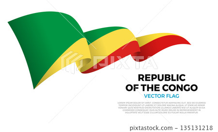 Flag of Republic Of The Congo. Congolese and African Culture. Shining flag with realistic shadows waving in three layers. The elegant curves and realistic shading create a sense of motion 135131218