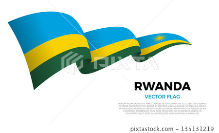 Flag of Rwanda. Rwandan and African Culture. Shining flag with realistic shadows waving in three layers. The elegant curves and realistic shading create a sense of motion 135131219