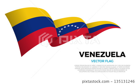 Flag of Venezuela. Venezuelan, Latin and South American Culture. Shining flag with realistic shadows waving in three layers. The elegant curves and realistic shading create a sense of motion 135131246