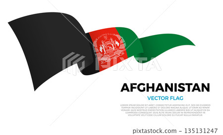 Flag of Afghanistan. Afghan, Arab and Asian Culture. Shining flag with realistic shadows waving in three layers. The elegant curves and realistic shading create a sense of motion 135131247