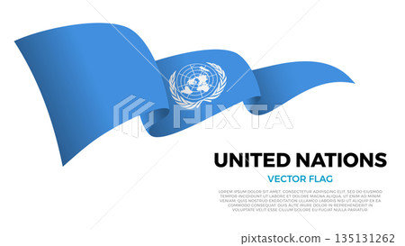 Flag of United Nations. Global Culture and world identity. Shining flag with realistic shadows waving in three layers. The elegant curves and realistic shading create a sense of motion Flag of United Nations. Global Culture and world identity. Shining flag with realistic shadows waving in three layers. The elegant curves and realistic shading create a sense of motion 135131262