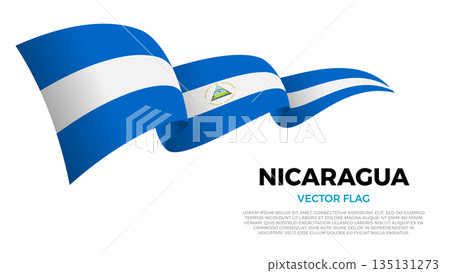 Flag of Nicaragua. Nicaraguan and Caribbean Culture. Shining flag with realistic shadows waving in three layers. The elegant curves and realistic shading create a sense of motion 135131273