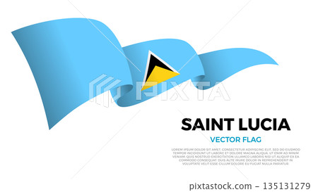Flag of Saint Lucia. Saint Lucian and Caribbean Culture. Shining flag with realistic shadows waving in three layers. The elegant curves and realistic shading create a sense of motion 135131279