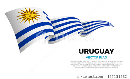 Flag of Uruguay. Uruguayan and South American Culture. Shining flag with realistic shadows waving in three layers. The elegant curves and realistic shading create a sense of motion 135131282