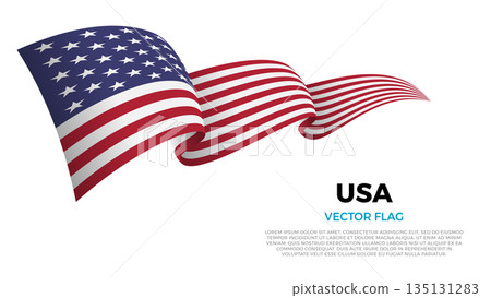 Flag of United States. American Culture. Shining flag with realistic shadows waving in three layers. The elegant curves and realistic shading create a sense of motion Flag of United States. American Culture. Shining flag with realistic shadows waving in three layers. The elegant curves and realistic shading create a sense of motion 135131283