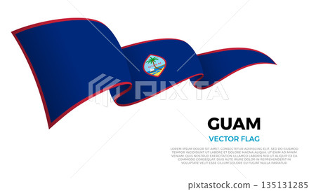 Flag of Guam. Guamanian and Polynesian Culture. Shining flag with realistic shadows waving in three layers. The elegant curves and realistic shading create a sense of motion Flag of Guam. Guamanian and Polynesian Culture. Shining flag with realistic shadows waving in three layers. The elegant curves and realistic shading create a sense of motion 135131285