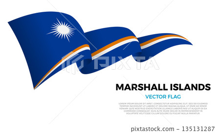 Flag of Marshall Islands. Marshallese and Polynesian Culture. Shining flag with realistic shadows waving in three layers. The elegant curves and realistic shading create a sense of motion Flag of Marshall Islands. Marshallese and Polynesian Culture. Shining flag with realistic shadows waving in three layers. The elegant curves and realistic shading create a sense of motion 135131287