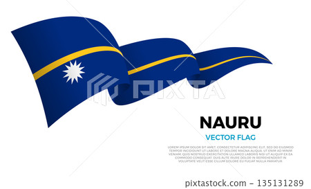 Flag of Nauru. Nauruan and Polynesian Culture. Shining flag with realistic shadows waving in three layers. The elegant curves and realistic shading create a sense of motion 135131289
