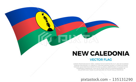 Flag of New Caledonia. New Caledonian and Austral Culture. Shining flag with realistic shadows waving in three layers. The elegant curves and realistic shading create a sense of motion Flag of New Caledonia. New Caledonian and Austral Culture. Shining flag with realistic shadows waving in three layers. The elegant curves and realistic shading create a sense of motion 135131290