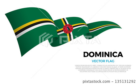 Flag of Dominica. Dominican and Caribbean Culture. Shining flag with realistic shadows waving in three layers. The elegant curves and realistic shading create a sense of motion Flag of Dominica. Dominican and Caribbean Culture. Shining flag with realistic shadows waving in three layers. The elegant curves and realistic shading create a sense of motion 135131292