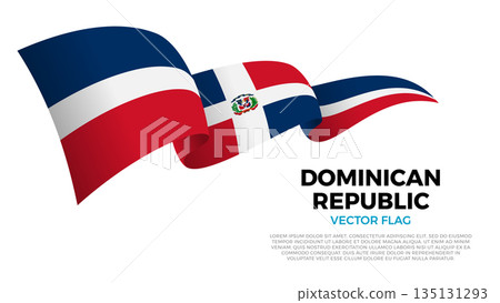 Flag of Dominican Republic. Dominican and Caribbean Culture. Shining flag with realistic shadows waving in three layers. The elegant curves and realistic shading create a sense of motion 135131293