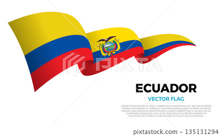 Flag of Ecuador. Ecuadorian and South American Culture. Shining flag with realistic shadows waving in three layers. The elegant curves and realistic shading create a sense of motion 135131294