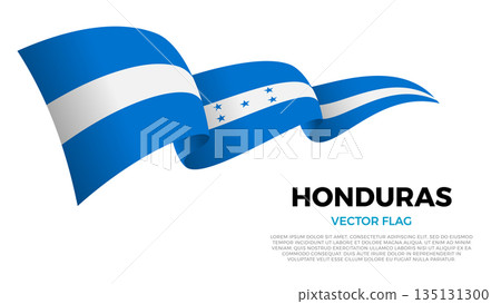 Flag of Honduras. Honduran and Caribbean Culture. Shining flag with realistic shadows waving in three layers. The elegant curves and realistic shading create a sense of motion 135131300