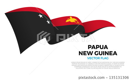 Flag of Papua New Guinea. Austral and Polynesian Culture. Shining flag with realistic shadows waving in three layers. The elegant curves and realistic shading create a sense of motion Flag of Papua New Guinea. Austral and Polynesian Culture. Shining flag with realistic shadows waving in three layers. The elegant curves and realistic shading create a sense of motion 135131306