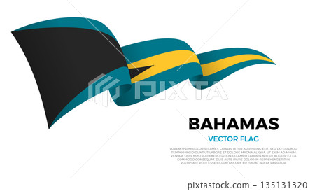 Flag of Bahamas. Bahamian and Caribbean Culture. Shining flag with realistic shadows waving in three layers. The elegant curves and realistic shading create a sense of motion Flag of Bahamas. Bahamian and Caribbean Culture. Shining flag with realistic shadows waving in three layers. The elegant curves and realistic shading create a sense of motion 135131320