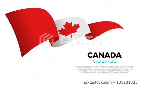 Flag of Canada. Canadian and North American Culture. Shining flag with realistic shadows waving in three layers. The elegant curves and realistic shading create a sense of motion 135131323