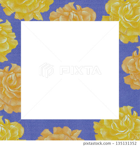 Oil painting of carnations in a square frame in blue 135131352