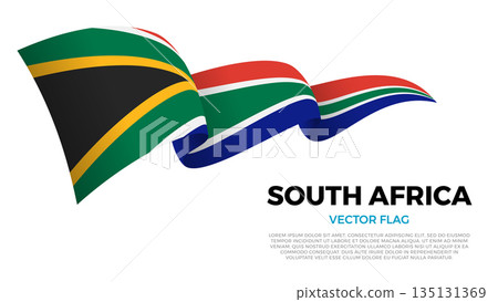 Flag of South Africa. South African Culture. Shining flag with realistic shadows waving in three layers. The elegant curves and realistic shading create a sense of motion Flag of South Africa. South African Culture. Shining flag with realistic shadows waving in three layers. The elegant curves and realistic shading create a sense of motion 135131369