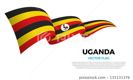 Flag of Uganda. Ugandan and African Culture. Shining flag with realistic shadows waving in three layers. The elegant curves and realistic shading create a sense of motion Flag of Uganda. Ugandan and African Culture. Shining flag with realistic shadows waving in three layers. The elegant curves and realistic shading create a sense of motion 135131376