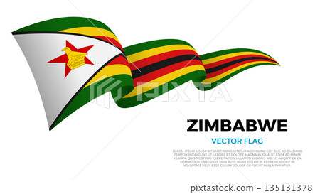 Flag of Zimbabwe. Zimbabwean and South African Culture. Shining flag with realistic shadows waving in three layers. The elegant curves and realistic shading create a sense of motion Flag of Zimbabwe. Zimbabwean and South African Culture. Shining flag with realistic shadows waving in three layers. The elegant curves and realistic shading create a sense of motion 135131378