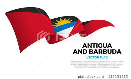 Flag of Antigua And Barbuda. Caribbean Culture. Shining flag with realistic shadows waving in three layers. The elegant curves and realistic shading create a sense of motion Flag of Antigua And Barbuda. Caribbean Culture. Shining flag with realistic shadows waving in three layers. The elegant curves and realistic shading create a sense of motion 135131385