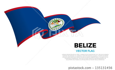 Flag of Belize. Belizean and Caribbean Culture. Shining flag with realistic shadows waving in three layers. The elegant curves and realistic shading create a sense of motion Flag of Belize. Belizean and Caribbean Culture. Shining flag with realistic shadows waving in three layers. The elegant curves and realistic shading create a sense of motion 135131456