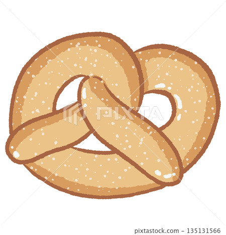 Realistic soft pretzel illustration with salt crystals for bakery branding snack menus Oktoberfest celebrations and traditional German food graphic design projects 135131566