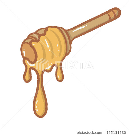 Hand drawn honey dipper with dripping golden syrup organic sweet nectar icon for healthy food concepts natural ingredient illustration isolated on white background Hand drawn honey dipper with dripping golden syrup organic sweet nectar icon for healthy food concepts natural ingredient illustration isolated on white background 135131580
