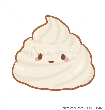 Cute whipped cream character with a happy face adorable kawaii dollop of frosting illustration for bakery branding sweet dessert designs and cafe menu decorations Cute whipped cream character with a happy face adorable kawaii dollop of frosting illustration for bakery branding sweet dessert designs and cafe menu decorations 135131587