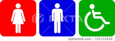 彩色廁所象形圖向量插圖素材與背景 135131810