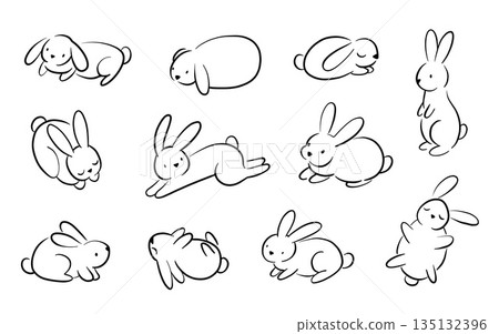 Set of Easter bunny in simple one line style. Black Rabbit icon. line drawing of easter rabbit black and white minimalist hand drawn vector illustration. Isolated on white background. Set of Easter bunny in simple one line style. Black Rabbit icon. line drawing of easter rabbit black and white minimalist hand drawn vector illustration. Isolated on white background. 135132396