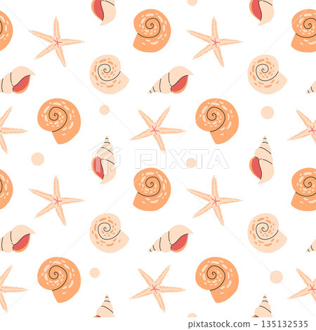 Beautiful coral reefs. Natural seamless pattern with undersea flora and fauna, sea or ocean life. Undersea backdrop with coral, algae, starfish, shells. Flat vector illustration 135132535