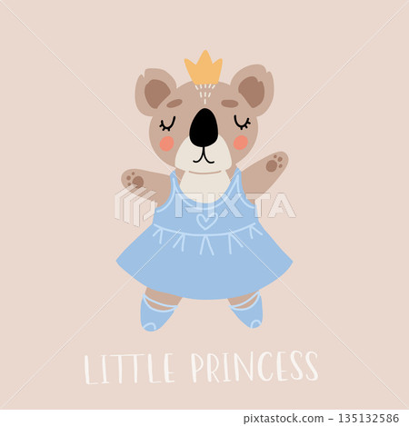 Little princess, cute funny little ballerina koala. Vector kids illustration. Scandinavian style flat design. Cartoon children concept. 135132586