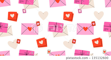 Seamless pattern with love letters with heart stamp. Valentine's day concept. 135132600