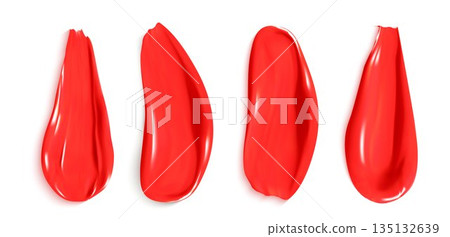 Red oil paint strokes set isolated on white 135132639