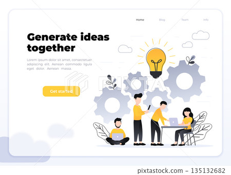 People working together. Coworking, freelance, teamwork, communication, interaction, idea, independent activity concept, grey and yellow palette. Glassmorphism landing page concept. People working together. Coworking, freelance, teamwork, communication, interaction, idea, independent activity concept, grey and yellow palette. Glassmorphism landing page concept. 135132682
